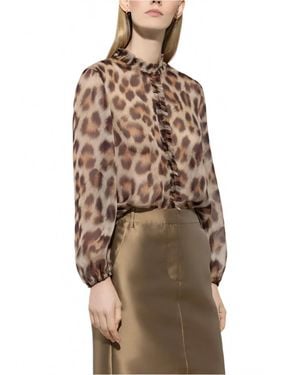 Luisa Cerano Animal Print Silk Blouse - Brown