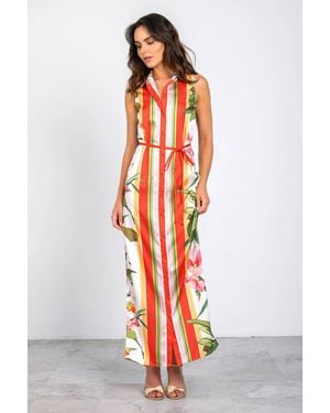 Lavender Brown Jordan Collared Belted Maxi Dress - White