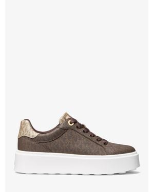 Michael Kors Outlet Romey Metallic Two-Tone Signature Logo Platform Sneaker - Brown