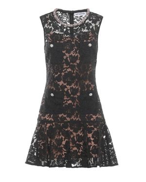 Self-Portrait Lace Overlay Mini Dress With Jewel-Buttoned Pockets - Black
