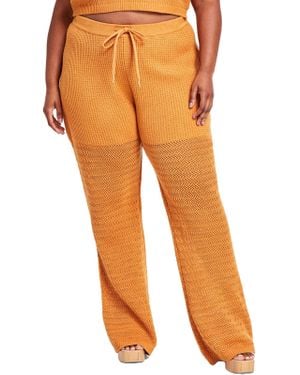 Nina Parker Plus Open Stitch High Rise Flared Pants - Orange