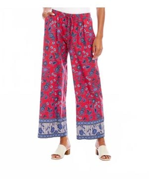 Karen Kane Drawstring Border Print Cropped Pants - Red