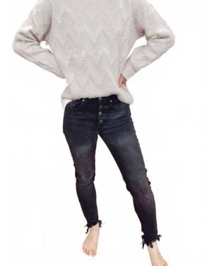 Risen Button Fly Raw Hem Skinny Jeans - Blue