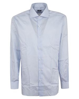 Barba Napoli And Light Striped Cotton Spread Collar Shirt - Blue