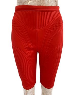 Mugler Ribbed Compression Cycling Shorts - Red