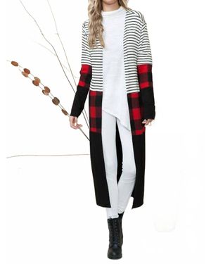 Burgundy Apparel Maxi Stripe & Plaid Cardigan - White