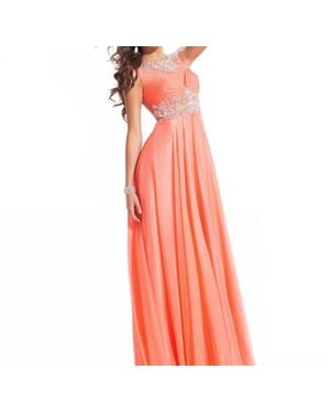Rachel Allan Beaded High Mesh Neck Chiffon Prom Gown - Orange
