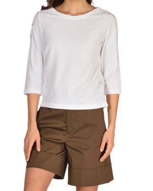 Zanone Cotton Cropped Boat Neck Fabric Top - White