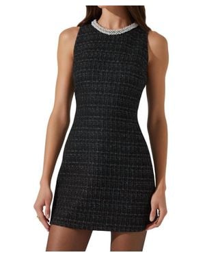 Astr Althea Tweed Pearl Collar Mini Dress - Black