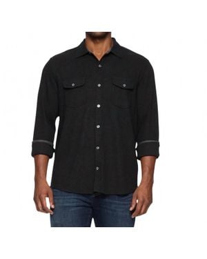 Flag & Anthem Hero Long Sleeve Solid Twill Knit Flannel Button-Down - Black