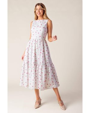 TRUEDAMES Thena Garden Party Woven Eyelet Midi Dress - Pink