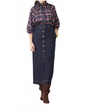 Suncoo Denim Midi Skirt - Blue
