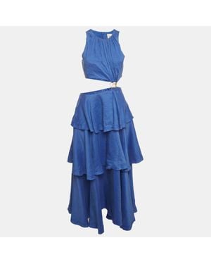Aje. Aje Linen Blend Wave Cut Out Midi Dress - Blue