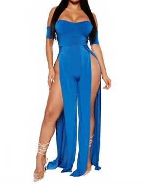 Fashion Nova Jordan High Slit Jumpsuit - Blue