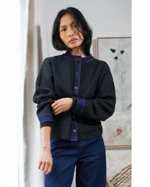 Greylin Lila Denim Detail Knit Cardigan Top - Blue