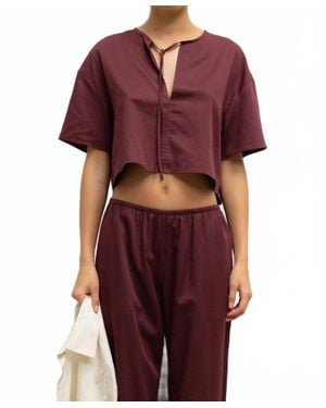 Leset Yoko Short Sleeve Tie Top - Red