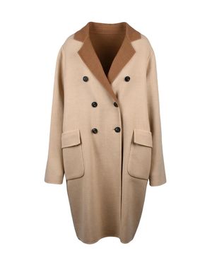 Eleventy Reversible Double-Breasted Wool Coat With Contrasting Details - Natural
