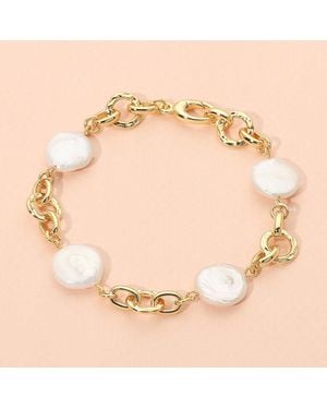 Fashnzfab 18K Dipped Freshwater Pearl Station Link Chain Bracelet - Natural