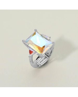 Fashnzfab Rectangle Crystal Stretch Ring - Metallic