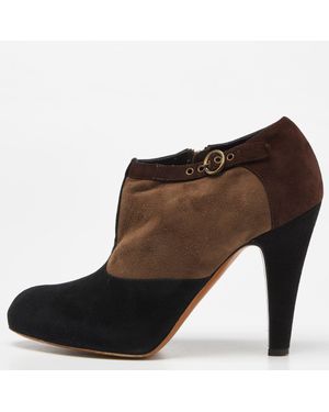 Moschino Suede Buckle Detail Platform Ankle Booties - Brown