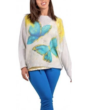 Gigi Moda Daria Batwing Sweater With Butterfly Print - Blue