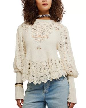 Free People Lucinda Sweater Ivory Knit Cotton Scalloped Hem Gbo3287 - Natural