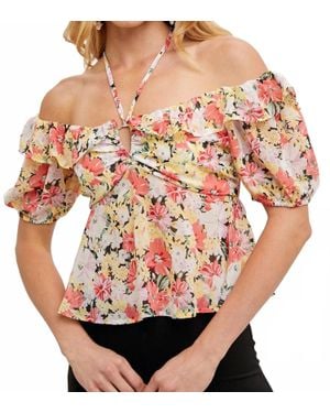 Bluivy Floral Chiffon Halter Blouse - Red
