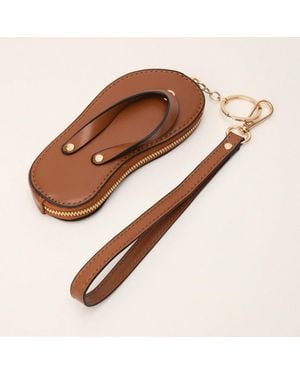 Fashnzfab Faux Leather Flip-Flop Mini Wristlet Keychain Bag Charm Coin Purse - Brown