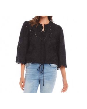 Karen Kane Brecklyn Embroidered Tie Waist Top - Black