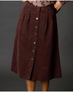 Before You Corduroy Front Button Midi Skirt - Brown