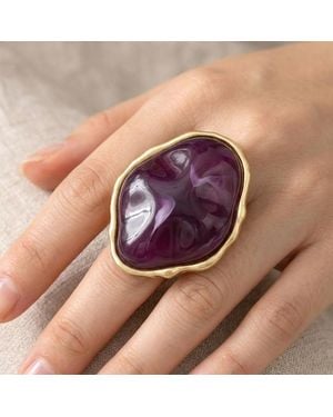 Fashnzfab Bold Resin Sculptural Organic Shape Centerpiece Statement Stretch Ring - Purple
