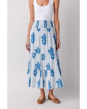 Thml Smocked Waist Floral Long Skirt - Blue