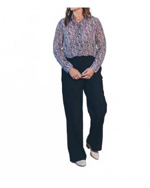 Doe And Rae Printed Chiffon Button Down Top - Blue