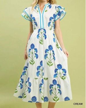 Umgee Meadow Print Midi Dress - Blue