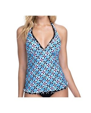 Gottex V-Neck Halter Tankini Top - Blue