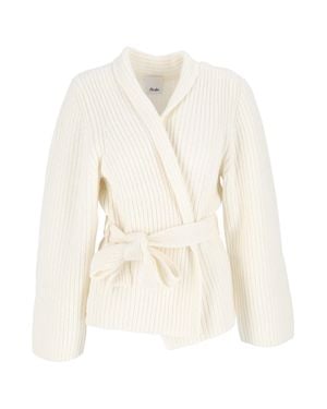 Allude Ribbed Knit Wrap Belted Cardigan - White