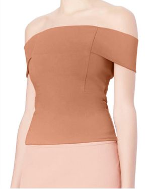 Michelle Mason Nude Off-Shoulder Top - Brown