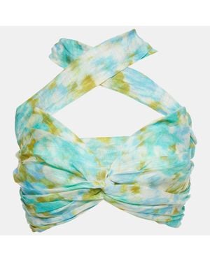 Zimmermann Abstract Print Linen Blend High-Tide Crop Top - Green