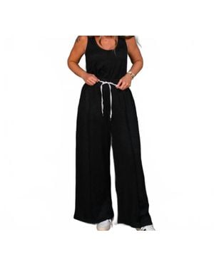 Anniewear Textured Crepe Knit Wide Leg Jumpsuit - Black