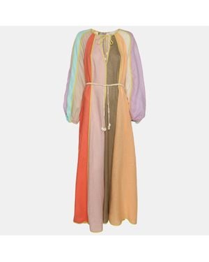 Zimmermann Paneled Linen Belted Lola Maxi Dress - Orange