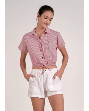 Elan Maren Striped Button Snap Top - Pink