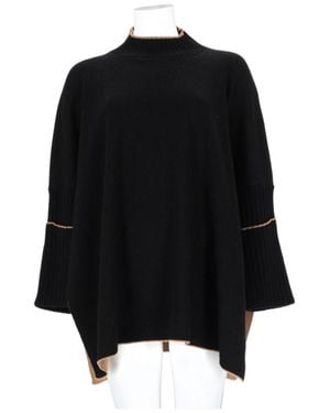 Herno Oversized Knit Top With Ribbed Detailing And Asymmetrical Hem - Black