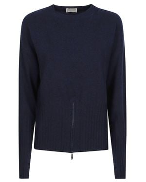 Drumohr Over Round Neck Merino Wool-Cashmere Cropped Sweater - Blue