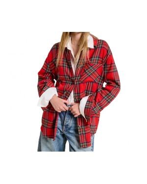 Le Miel Plaid Oversized Button Front Shirt - Red