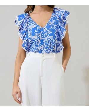 Sugarlips Floral Ziva Ruffle Blouse - Blue