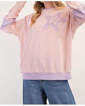 Easel Star Patch Long Sleeve Top - Pink