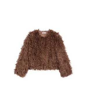 Pence Kim Wood Round-Neck Faux-Mongolian Fur Coat - Brown