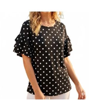 Celeste Polka Dot Ruffle Sleeve Top - Black