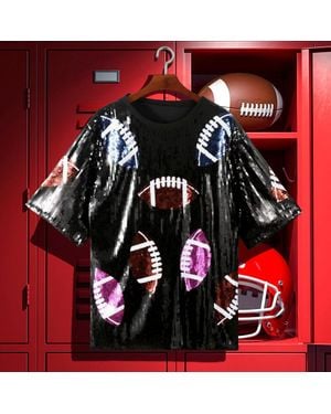 TRUEDAMES Football Sequin Short Sleeves Top - Red