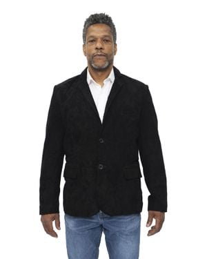 Infinity Leather Slim Goat Suede Italian Blazer Jacket-Alexandria - Black